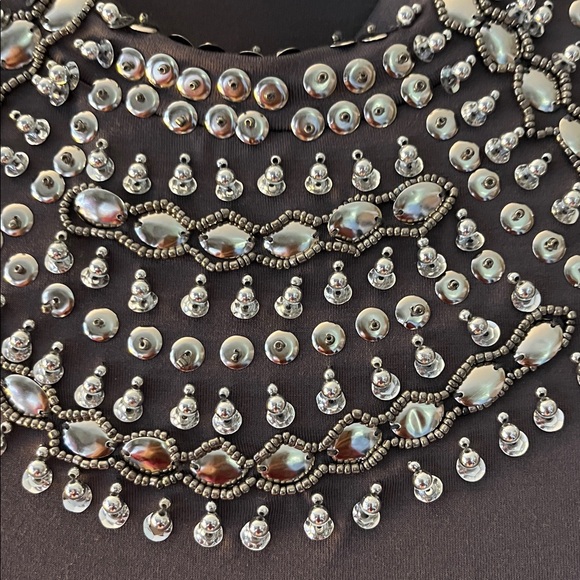 Venus sleeveless dark gray top embellished with silver beading in a scallop. S - Picture 3 of 6